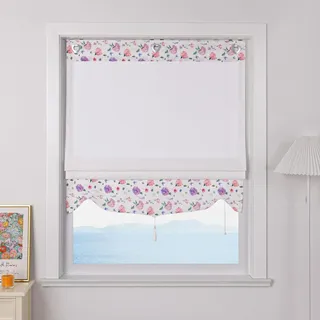 ESLIR Raffrollo ohne Bohren Blickdicht Gardinen Küche Raffgardinen Halbtransparent Rollo mit Ösen Modern Vorhänge Wohnzimmer mit Blumenmuster BxH 100x140cm 1 Stück