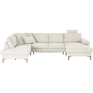 Wohnlandschaft 3C CANDY "Lecce, wahlweise PUR-Schaumstoff oder Tonnentaschenfederkern U-Form", weiß, B:339cm H:86cm T:220cm, 95% Polyester, 5% Nylon, Sofas, Wohnlandschaft, Bettkasten in Umbauecke und Longchair, sowie Querschläfer im 2-Sitzer