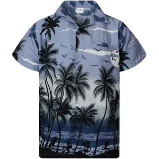 King Kameha Hawaiihemd "Beach" Funky Hawaii-Hemd Herren Kurzarm Front-Tasche Stylish grau M