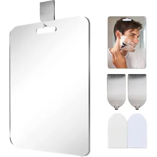 YiliYa Antibeschlag Spiegel Dusche,Rahmenloser Duschspiegel Rasierspiegel Reise Spiegel Dusche Rasieren Spiegel für Dusche mit 2 Haken aus Edelstahl Wall Mirror 11.8 in x 8 in