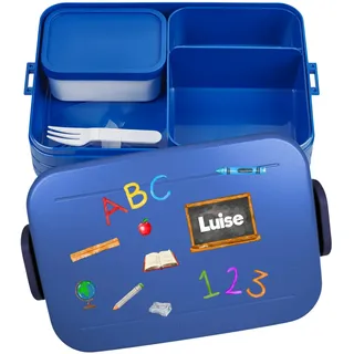 Mepal Bento Lunchbox Take a Break personalisiert ABC, Brotdose mit Fächern Einsatz, Lunch Box mit Name, Bento Box Set Geschenk Einschulung Large Dunkelblau
