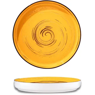 Wilmax Speiseteller 28 cm Porzellan, Essteller mit hohem Rand, Gelb | Spülmaschinenfest, mikrowellen- & backofengeeignet – kratzfeste Glasur, dekoratives Spiral-Design