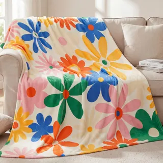 Frienda 70er-Jahre-Retro-Überwurfdecke, groovig, Flanell, weiche Decke, Vintage, Boho, Hippie, ästhetisch, dekorative Decke, bunt, warm, Fleece, gemütlich, Couch, Bett, Stuhl, Sofa, Zubehör, 127 x