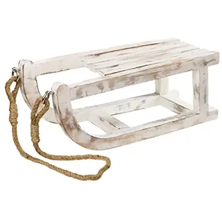 Spetebo Deko Holz Schlitten in Shabby weiß - 40 cm - aus Mango Holz mit Sisal Seil - Weihnachten Advent Winter Fensterbank Kommode Deko