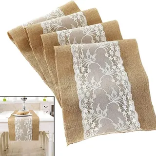 Rustikaler Vintage-tischläufer, Weiße Jute-tischdecke, Jute-tischläufer Mit Spitze, Weihnachts- Und Winterdekoration Für Hochzeiten, Feste Und Partys