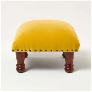 Homescapes Fußhocker Samthocker Mable – senfgelb mit Holzbeinen, 40 x 40 x 25 cm gelb