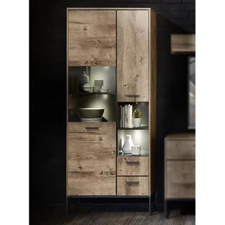 Vitrine Highboard Schrank Haveleiche cognac Metall graphit Industrial Anabel