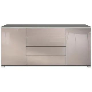 Vladon Sideboard Faro V2 (Kommode mit 2 Türen & 4 Schubladen, Schrank mit LED Lichtleiste), Anthrazit matt / Sandgrau Hochglanz (166,5 x 75,5 x 35) grau