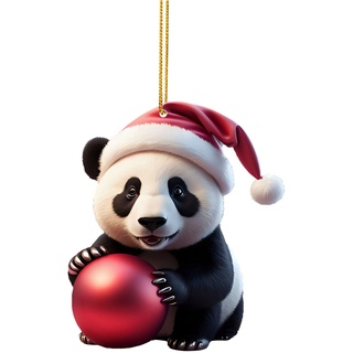 Weihnachtsdeko Innen Weihnachtskugeln Niedlicher Cartoon-Panda-Weihnachtsmuster-Druck zum Aufhängen, Weihnachtsbaum-Anhänger, Weihnachtsbaum-Anhänger, Heimdekoration, Fensterbank, (A, One Size)