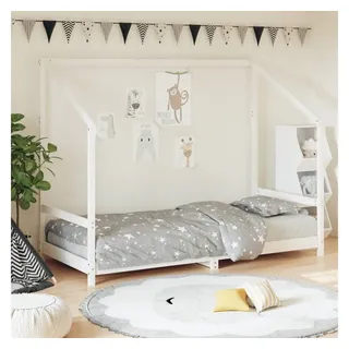 furnicato Kinderbett Weiß aus massivem Kiefernholz 205,5 x 95,5 x 158 cm (1-tlg), Stabiles Kindermöbel mit Vorhangrahmen und niedriger Einstiegshöhe weiß