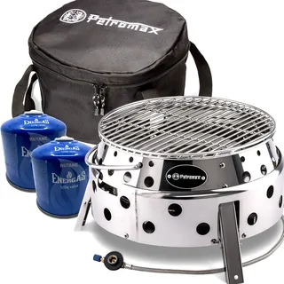 Petromax Atago Gasgrill | 2 x Gaskartusche 500g | Rost Ø 28cm | Transporttasche