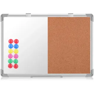 S SIENOC 60x40cm Kombinations notizbrett Whiteboard Magnetwand mit Alurahmen Magnetisch Whiteboard und Magnettafel Pinnwand Weiß lackiert