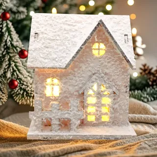 Weihnachtsdorf mit Beleuchtung, Weihnachten Wichtelhaus mit Licht | Weihnachtsdeko Haus, LED Deko Häuser Holz, Mini Weihnachtshaus Beleuchtet Weihnachtsdeko Innen Holzhaus Lichthaus Winterdeko