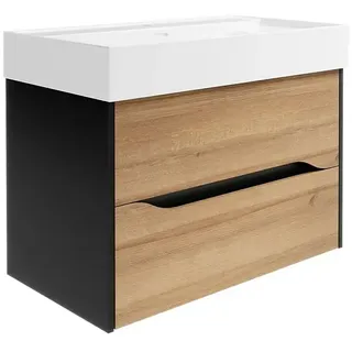 Camargue Curve Waschtischunterschrank  (B x T x H: 80 x 44,7 x 50,7 cm, Berg Eiche/Schwarz)