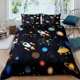 Bettwäsche-Set 220x240 cm 3-teilig Mikrofaser Sternenhimmel