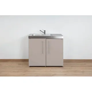 Stengel Küchenzeile Miniküche Premiumline MP 100, (Kleine Single Küchen 100 cm Beige), Küchenblock mit Spüle und Kühlschrank beige