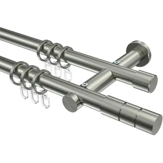 GARDINENSTANGE Platon Elanto 180 cm, 2-läufig, 20 mm Ø Edelstahl-Optik