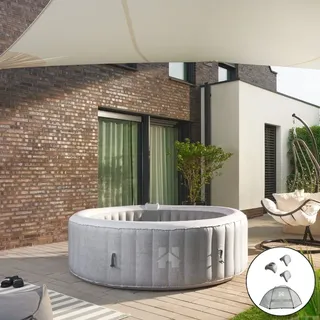 HOME DELUXE - Outdoor Whirlpool - SPLASH + Kissen, Getränkehalter und Sonnendach - Farbe: Beton- ⌀ 208 cm, 130 Luftdüsen - inkl. Abdeckung, Rep...