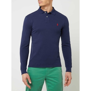 Slim Fit Poloshirt mit Label-Stitching, Marine, S