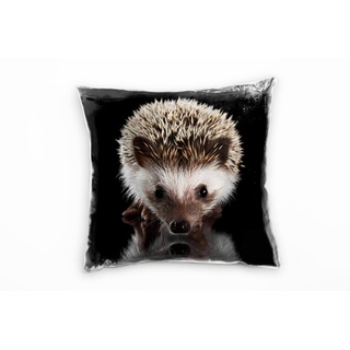 Paul Sinus Art Tiere, Kleiner Igel, Portrait, braun, schwarz Deko Kissen 40x40cm für Couch Sofa Lounge Zierkissen - Dekoration zum Wohlfühlen