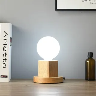 Mengjay Holz -Würfel Tischleuchte, Holz Tischlampe mit E27 Fassung, bis max.60W, Dekoleuchte für Edison retro industrial Glühbirnen,ohne Leuchtmittel für Wohnzimmer, Schlafzimmer und Büro (A)