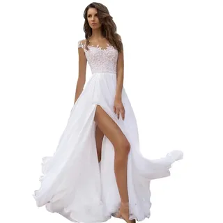 LOGEA Hochzeitskleid Damen Lang Brautkleider Elegant Spitze Brautmode Rückenfrei Abiball Prinzessin Kleider Abendkleider Elegant Für Hochzeit