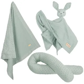 roba Organic Geschenkset 'Lil Planet' frosty green, Bio-Bettschlange, -Decke & -Schmusetuch