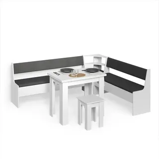 livinity® Eckbankgruppe, Weiß, 210 x 180 cm mit Tisch