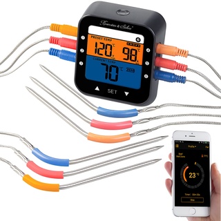 Profi-Grillthermometer mit Bluetooth und App, Farb-Display, 6 Fühler