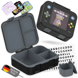 BEARFOOT Lunchbox Brotdose mit Fächern, leicht & auslaufsicher - Game schwarz, PP, ABS, Silikon, Kindergarten und Schule - Mädchen und Jungen, Vesperbox, Snackbox schwarz 1000 ml | 16 cm x 18.5 cm x 5.8 cm