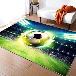 LOMDEM Kreative Fußball Teppich, Home Decor Bereich Teppiche für Wohnzimmer Schlafzimmer Jungen Flamme Fußball Schlafzimmer Teppich Blau Grün Orange Teppich für Kinderzimmer (Farbe 1,120x180 cm)