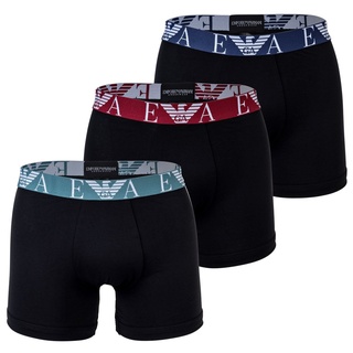EMPORIO ARMANI Herren Boxer Shorts, 3er Pack - Pants, Stretch Cotton, Monogram Logo Schwarz/Bunt M