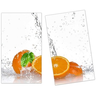 Primedeco Herd-Abdeckplatte Herdabdeckplatte Spritzschutz aus Glas Orangen auf Wasser, Glas, (2 tlg) orange