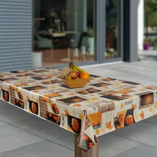 laro Wachstuch-Tischdecke, Halloween Kürbis Blätter Herbst, 90x90 | Abwaschbar, PVC, Eckig, Meterware, Wasserabweisend