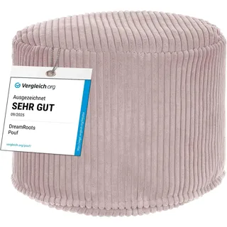 DreamRoots Cord Pouf Hocker rund 50x50x35 cm, Silver Pink | Runder Bodenstuhl, Sitzkissen Boden, 380 g/m2, für Wohnzimmer, Schlafzimmer & Homeoffice, waschbar, Fußhocker