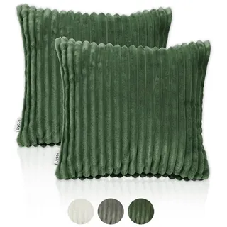 Lycce Dekokissen Kissenbezug Deluxe aus extra breitem, flauschigem Cordstoff 50x50cm grün