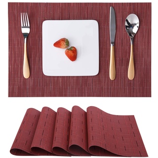 Myir Tischsets Abwaschbar, Gewebte Platzsets Rutschfest Abgrifffeste Hitzebeständig, Vinyl Platzdeckchen für Küche Speisetisch Hotel, Platz-Matten 6er Set 30x45cm (Rot)