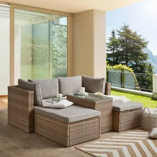 Ambia Garden Loungegarnitur, Braun, Kunststoff, Glas, Textil, eckig, Loungemöbel, Gartenlounge-Sets