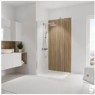Schulte Badrückwand DecoDesign Dekor, (1-tlg), 100x210 cm, Lärche Japandi, Wandverkleidung, Duschrückwand beige 100 cm x 210 cm