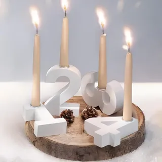 Dimoxii Adventskranz Zahlen 1–4 aus Holz, weißer Kerzenhalter im Skandi Design, moderner Adventskranz für Tisch & Fensterbank, Adventsgesteck wiederverwendbar adventkranzständer