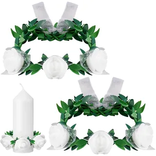 Cindeer 2 Stück Kerzenringe Kleine Künstliche Kränze Tropfenfänger für Kerzen mit 4-5 cm Durchmesser Dekokränze Dekorative Kerzenkränze für Kommunion Taufe Hochzeiten Stabkerzen Tropfschutz (Blumen)
