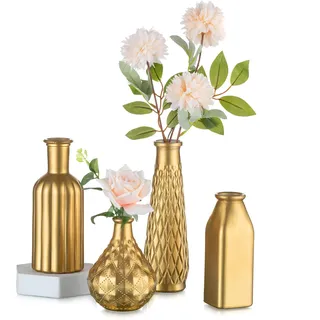 Inweder Gold Glasvase für tischdeko Weihnachten - Set von 4 Kleine Vasen für Blumen Moderne Blumenvase Glas Vase Goldene Dekorative Vasen für Hochzeit Geburtstag Wohnzimmer Küche Deko