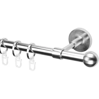 Ventanara® Gardinenstange 140 cm 1 läufig 16 mm mit Endstücken Kugel inklusive 14 Ringen Wand und Deckenmontage