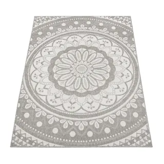 Paco Home Outdoor Teppich wetterfest & robust Mandala Boho Design pflegeleicht flachgewebt Grösse 160x220 cm, Grau