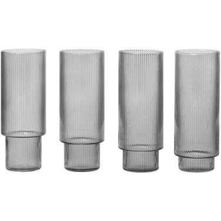 ferm LIVING - Ripple Long Drink Glasses Set of 4 Smoked Grey