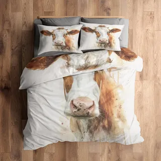 Generisch 140x200 Bettwäsche Kuh Bettbezug - 2tlg, 1 Kissenbezug 70x90, Bauernhoftiere Muster, Schlafzimmer Deko, Weiche Mikrofaser Wendebettwäsche mit Reißverschluss - XT257