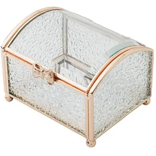 SLHEQING Schmuckschatulle Vintage, Ringbox Hochzeit Glas Deckel Box Goldene Schmuckbox, Schmuckkoffer Messing Schmuckkästchen