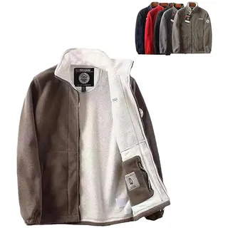 POIOZXD Herren Doppellagige Fleece-Kapuzenjacke, Winter-Fleece, doppelseitig, Polarfleece, winddicht, warmer Reißverschluss, Outdoor-Mantel für Herren - M