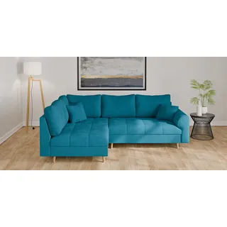 Home Affaire Ecksofa HOME AFFAIRE "CHARRE L-Form mit Ottomane, Maße B/T/H: 231/161/81 cm", blau (türkis), B:231cm H:81cm T:161cm, 92% Polyester, 8% Nylon, Sofas, Ecksofa, feine Steppung, lose Rücken- und Zierkissen, auch in Cord und Bouclé