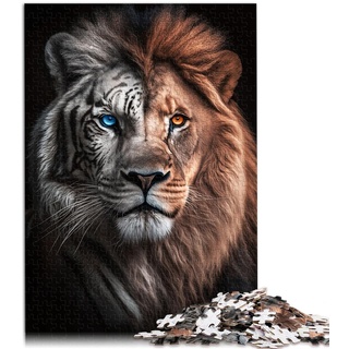 Löwen Tiger Portrait Puzzle für Erwachsene, Papppuzzle, 1000 teiliges Puzzle, Lernspiele für Erwachsene und Kinder ab 12 Jahren, Spiele 10,27 x 20,47 Zoll/26 x 38 cm.